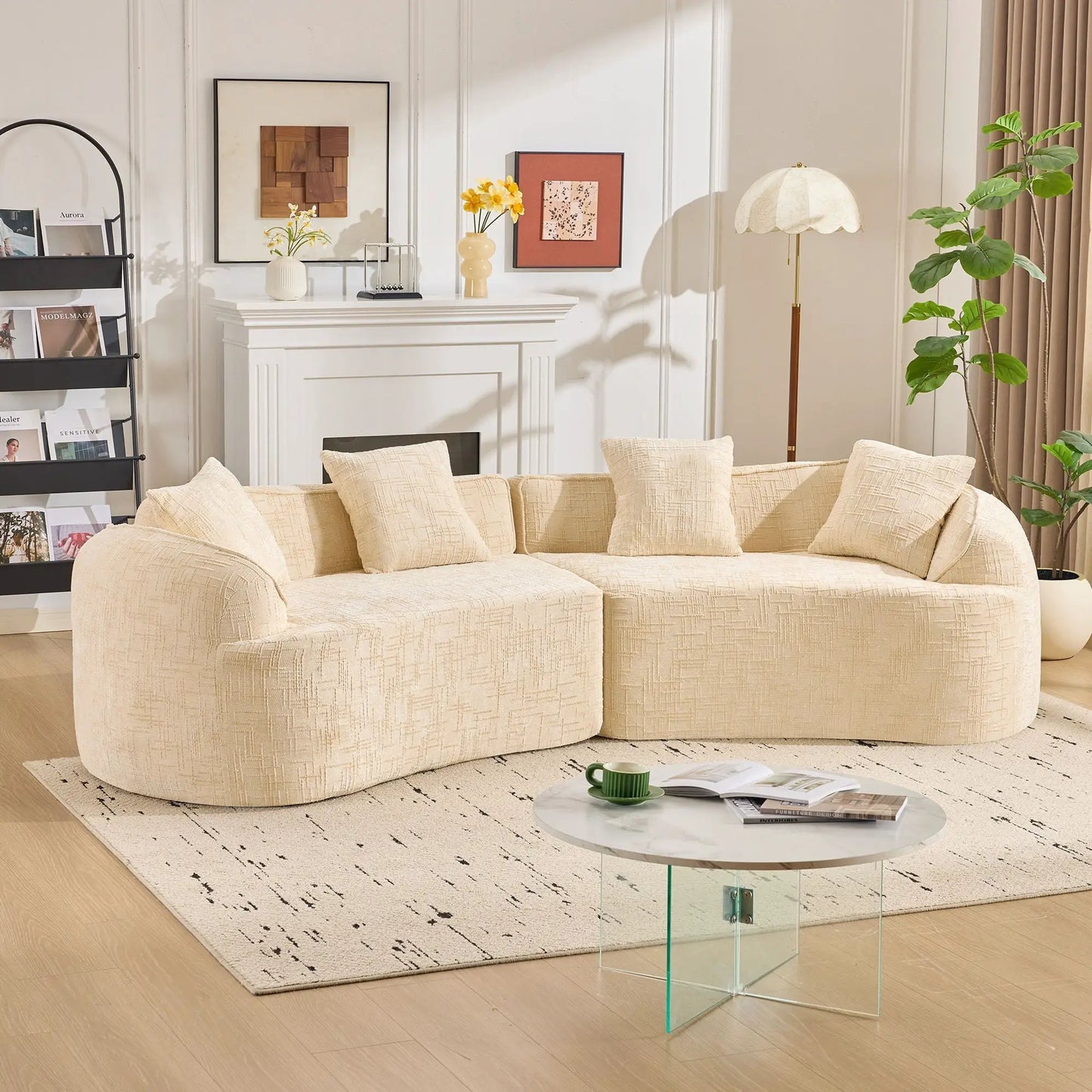 Curved Compressed Sofa stationary beige upholstery Nordic by Unique Piece Furniture on Tampa Home & Garden Store
