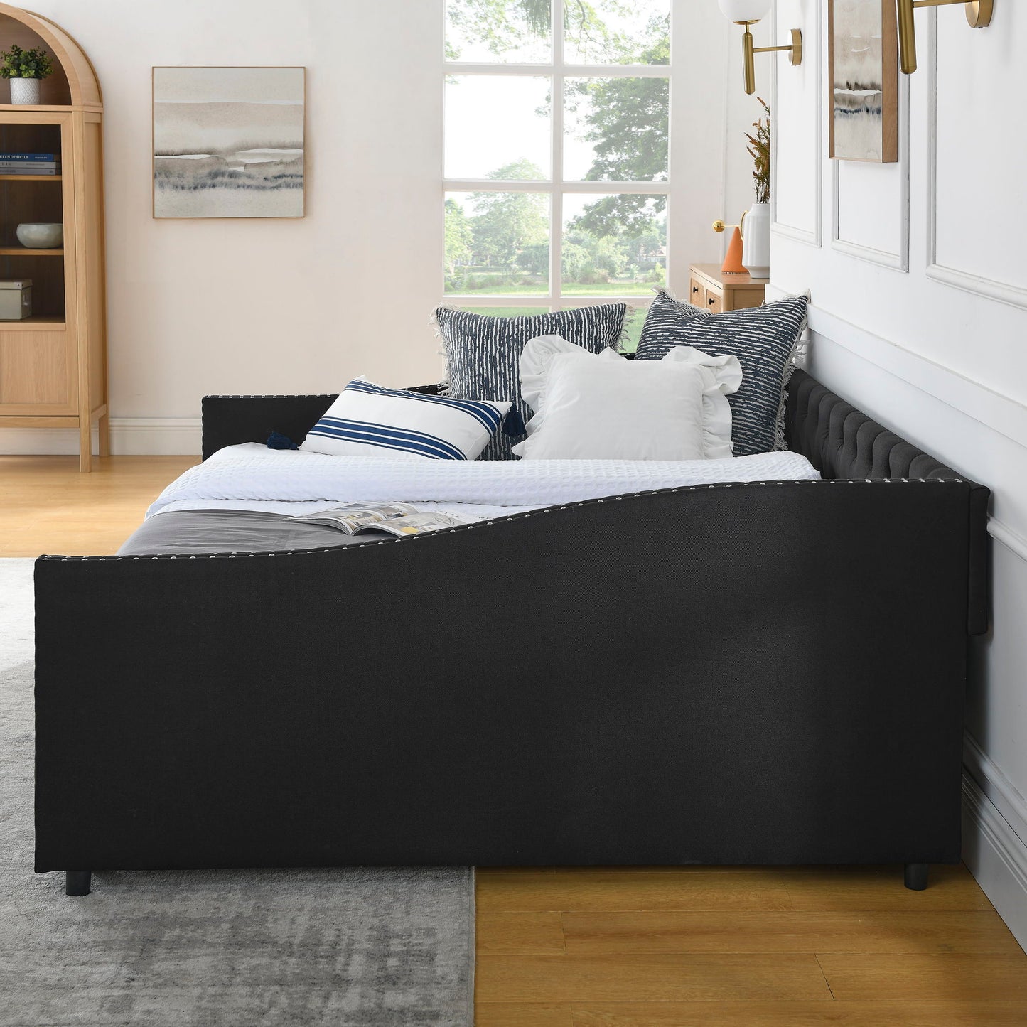 Upholstered Tufted Daybed with Storage Drawers