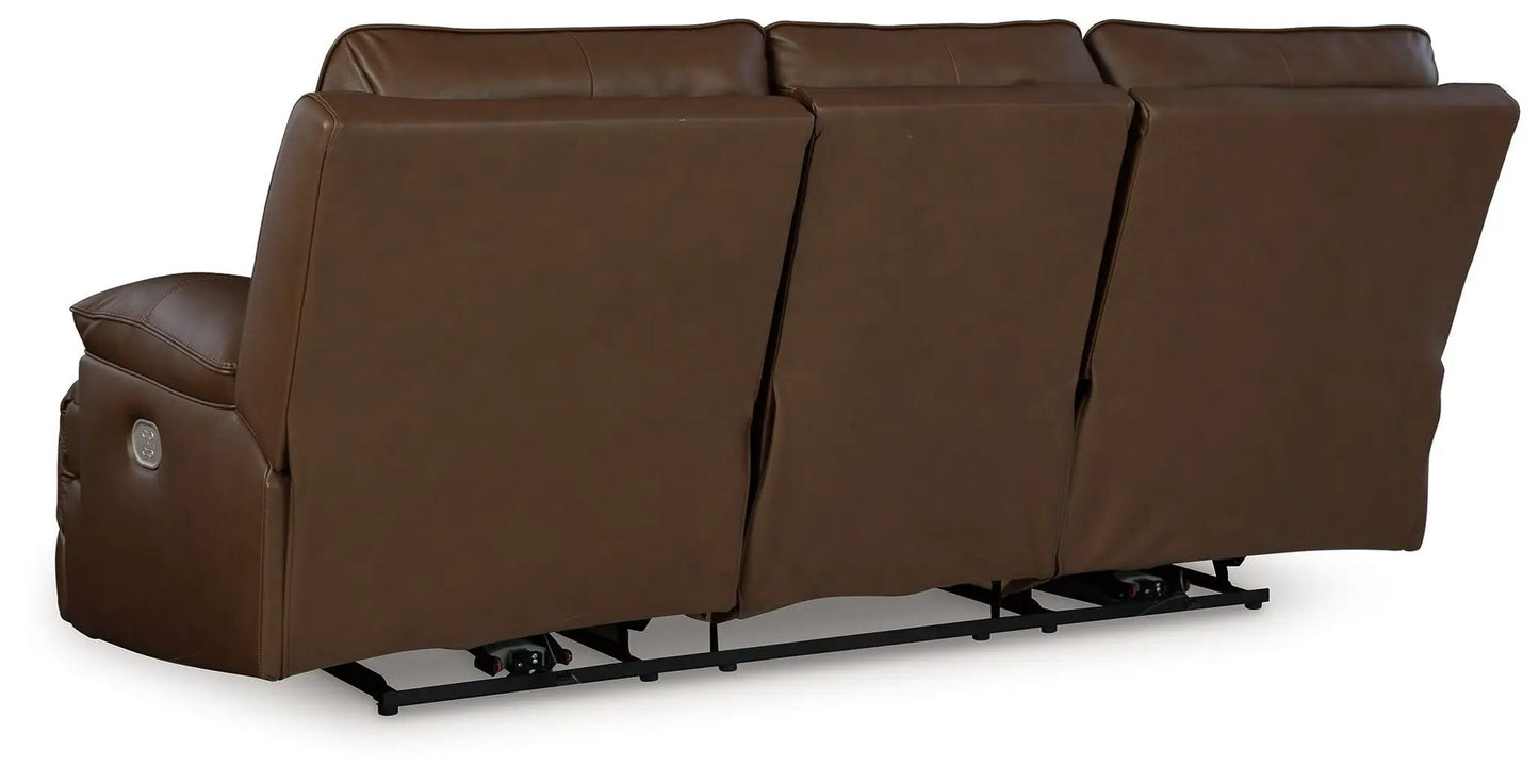 Vonryan power reclining sofa with adjustable headrests in tobacco brown leather, 3-seat on Tampa Home & Garden Store