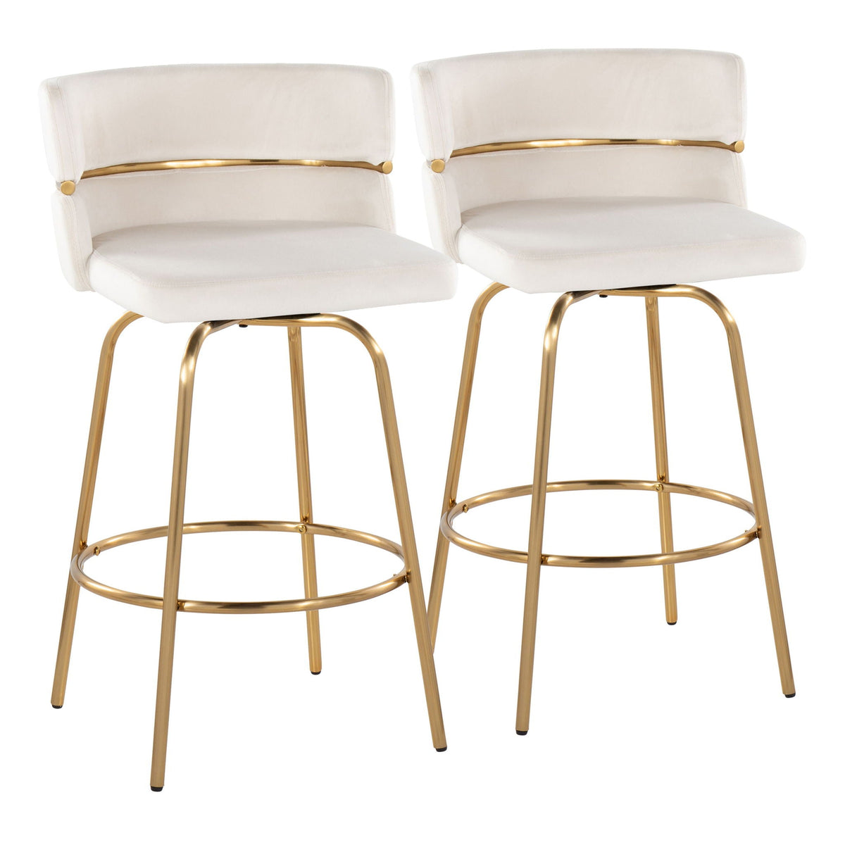 Beige counter stools with gold metal frames and circular footrests, set of 2 on Tampa Home & Garden Store