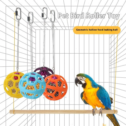 Plastic gnawing molar parrot hanging bell ball toy with colorful geometric hollow balls on Tampa Home & Garden Store