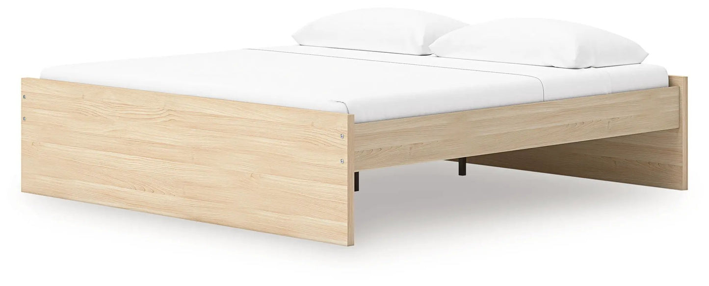 Onita Platform Bed natural oak frame with panel sides and white mattress on Tampa Home & Garden Store