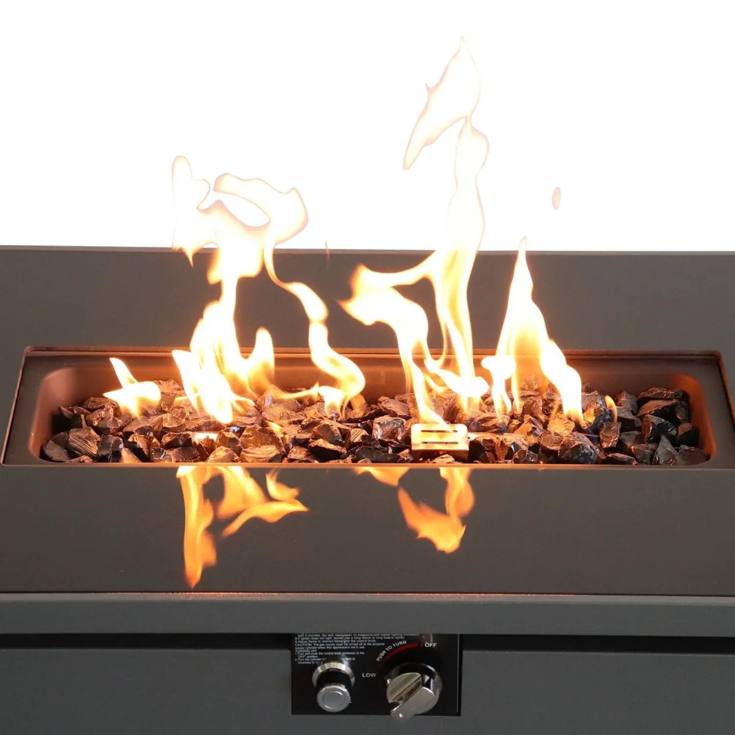 Outdoor Fire Pit Table With Lid in dark gray with lava rock bed by Unique Piece Furniture on Tampa Home & Garden Store