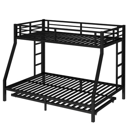 Twin Over Full Metal Bunk Bed with Twin Size Trundle by HouseOfZazla, black metal frame on Tampa Home & Garden Store