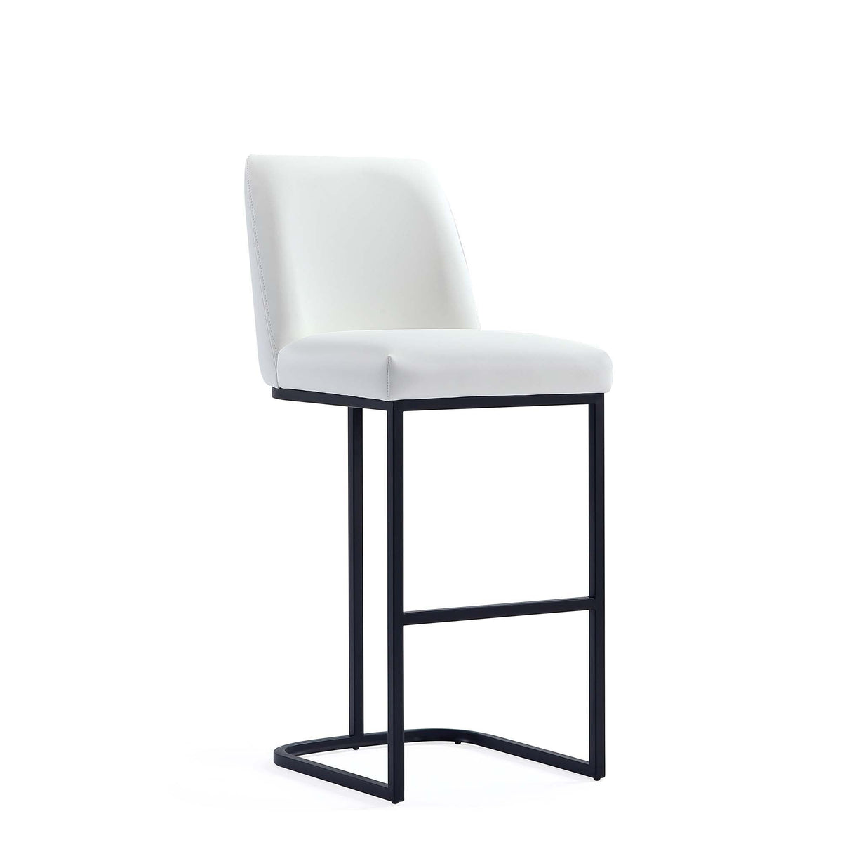 Serena barstool, white upholstered seat and back, black metal frame, bar height 28–30in on Tampa Home & Garden Store