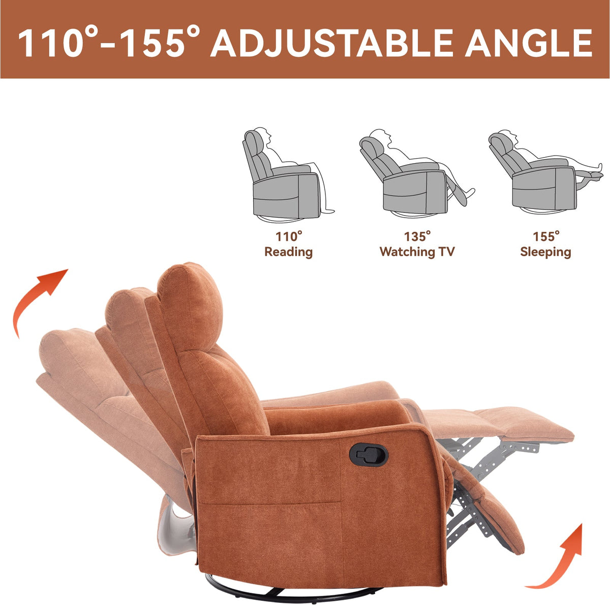 Heat Massage Manual Recliner Chair by HouseOfZazla in brown upholstery with rocker and swivel on Tampa Home & Garden Store