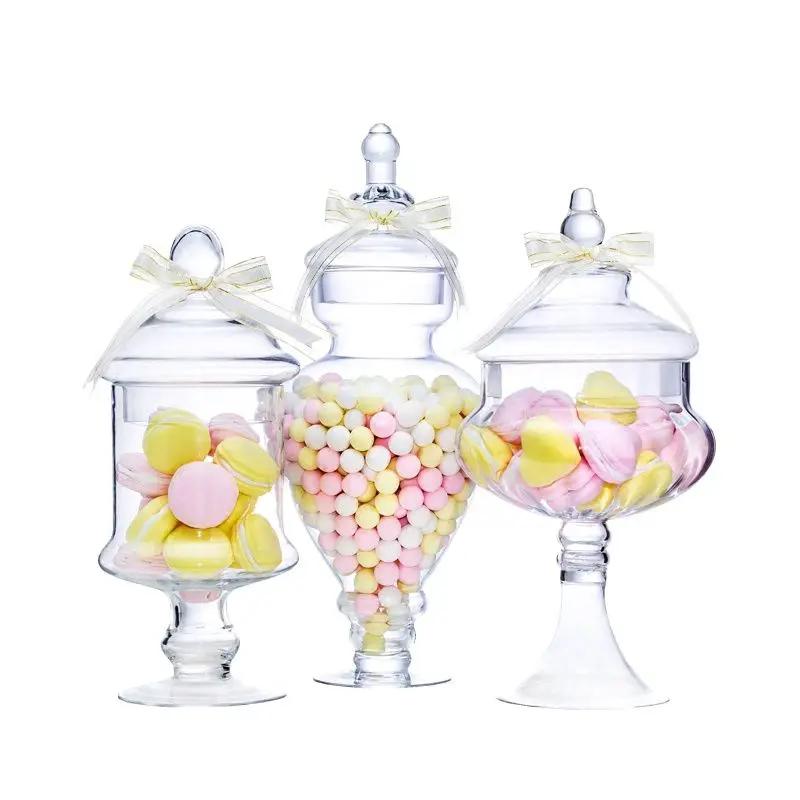 Clear Candy Glass Jar Decoration set of 3 with pastel candies and bows on Tampa Home & Garden Store