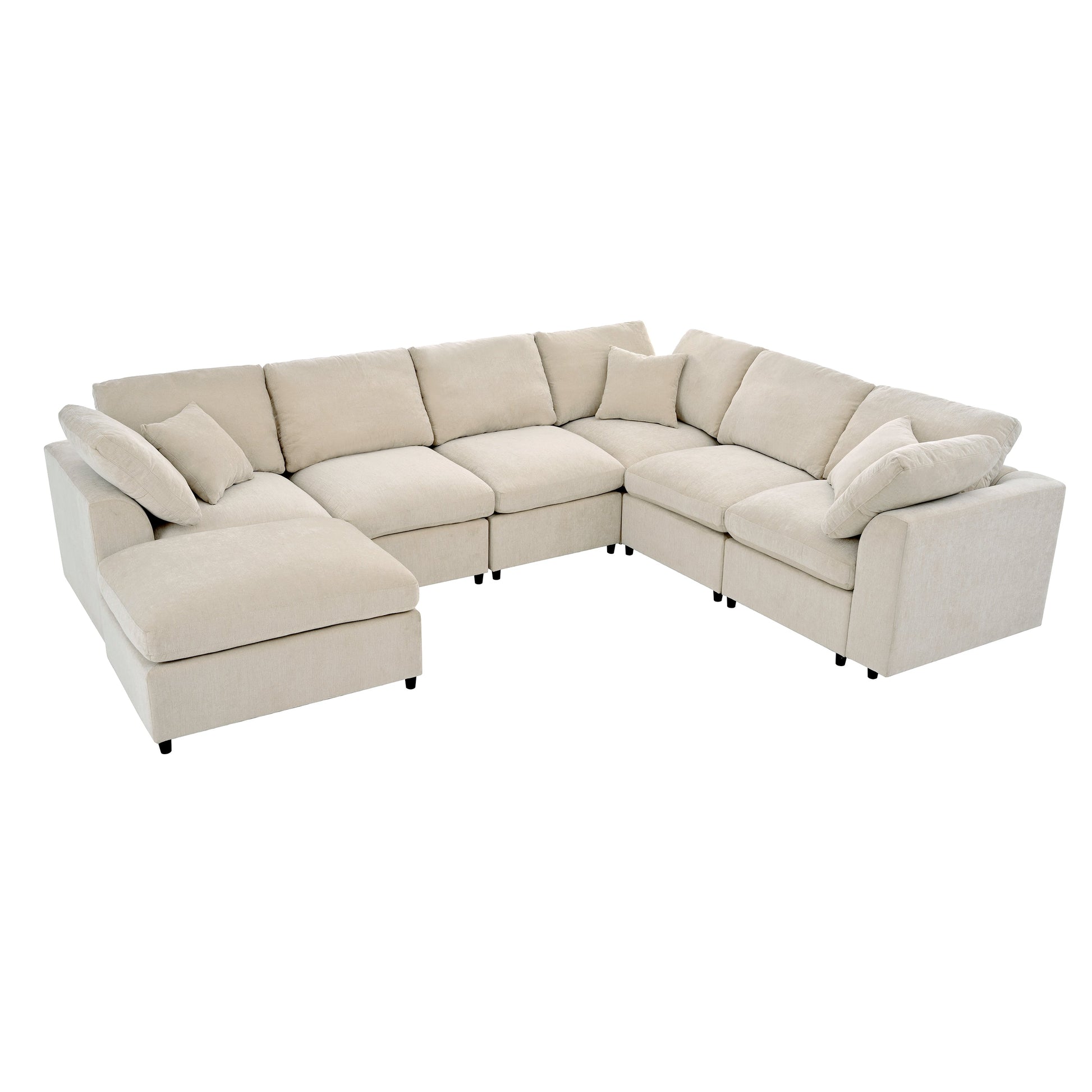 U_Style 120.8in Extra Large 7-Seater Modular Sectional Sofa beige fabric HouseOfZazla on Tampa Home & Garden Store