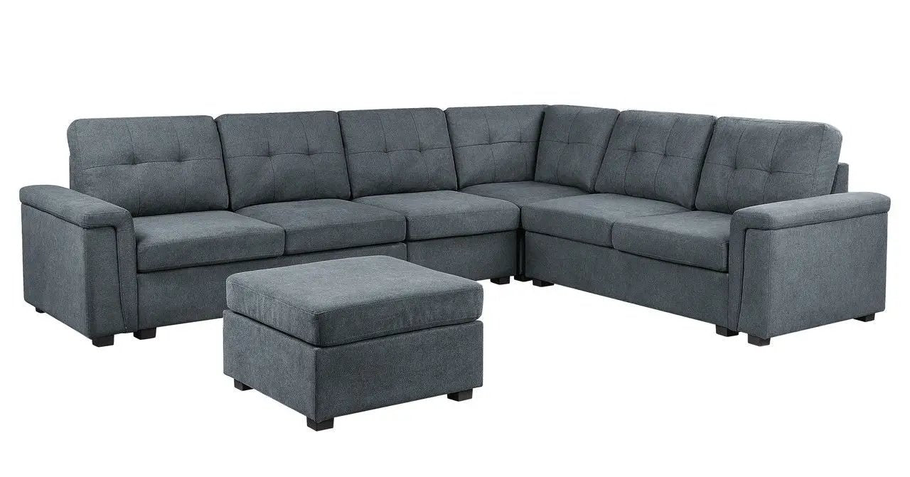 Isla Fabric Sectional Sofa with Ottoman, 2-piece, blue-gray upholstery on Tampa Home & Garden Store