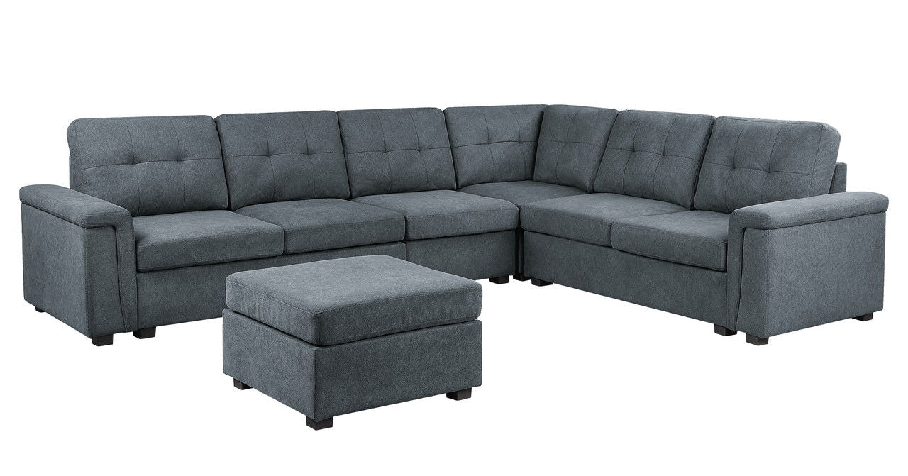 Isla fabric sectional sofa with ottoman by HouseOfZazla, 2-piece blue-gray living room set on Tampa Home & Garden Store