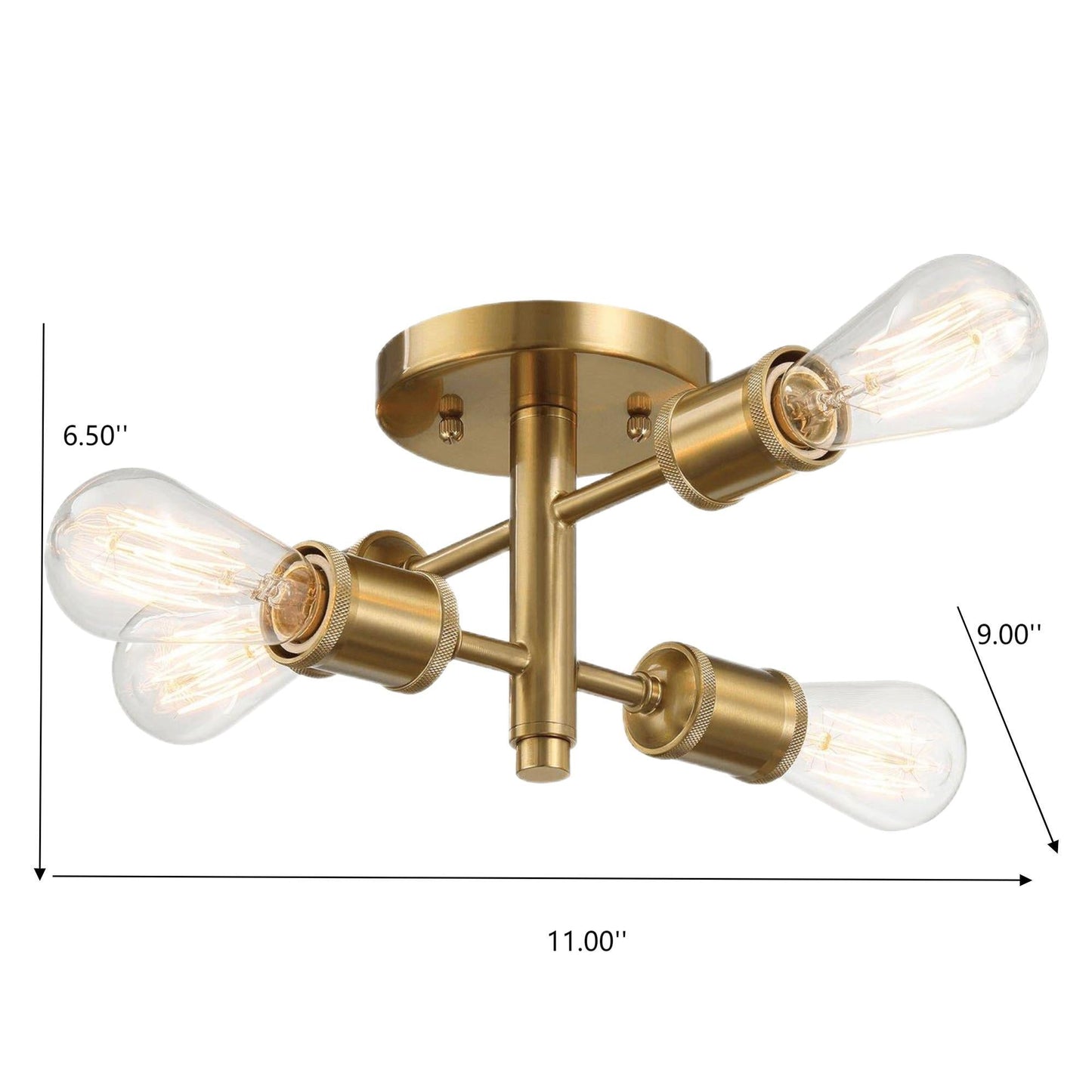 Ephemeral 4-light antique brass semi-flush ceiling lamp with clear Edison bulbs HouseOfZazla on Tampa Home & Garden Store