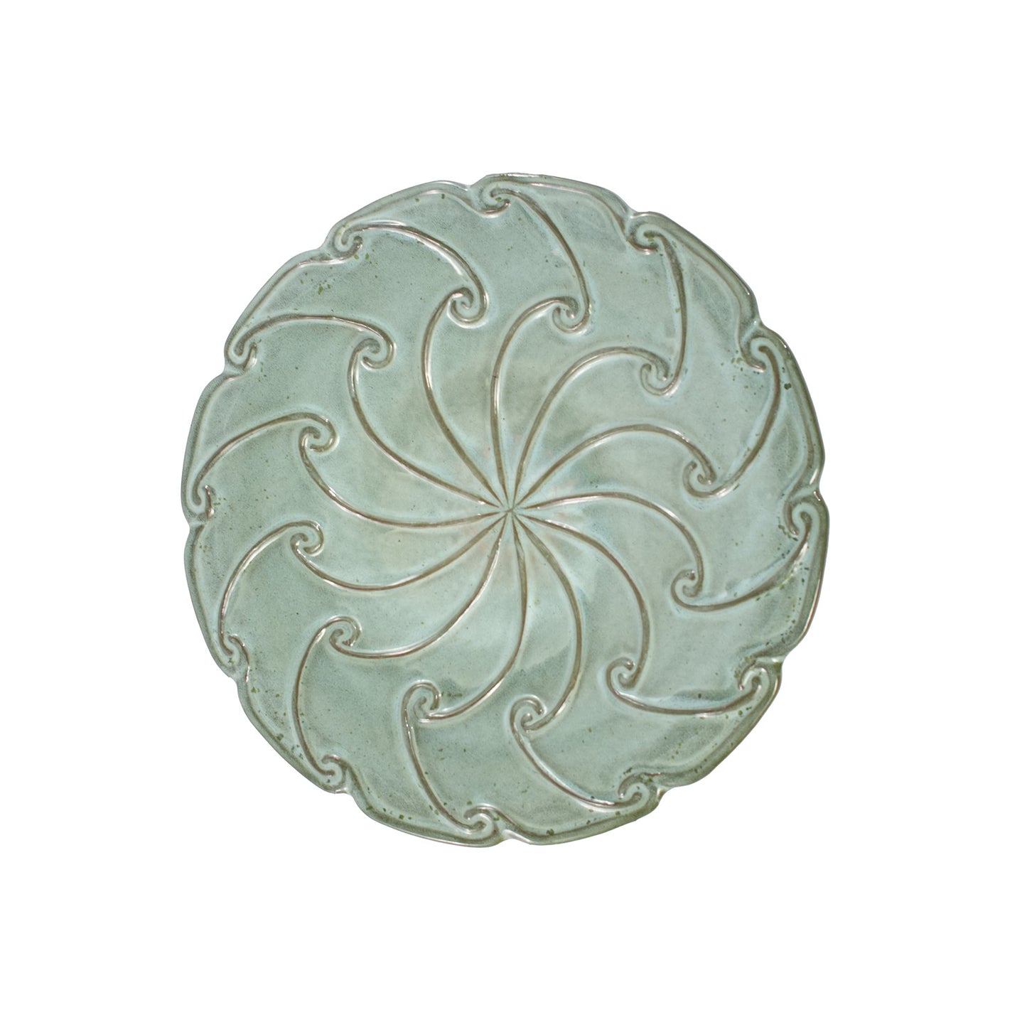 Handmade glazed ceramic bird bath saucer, teal celadon glaze with swirl relief, HouseOfZazla on Tampa Home & Garden Store