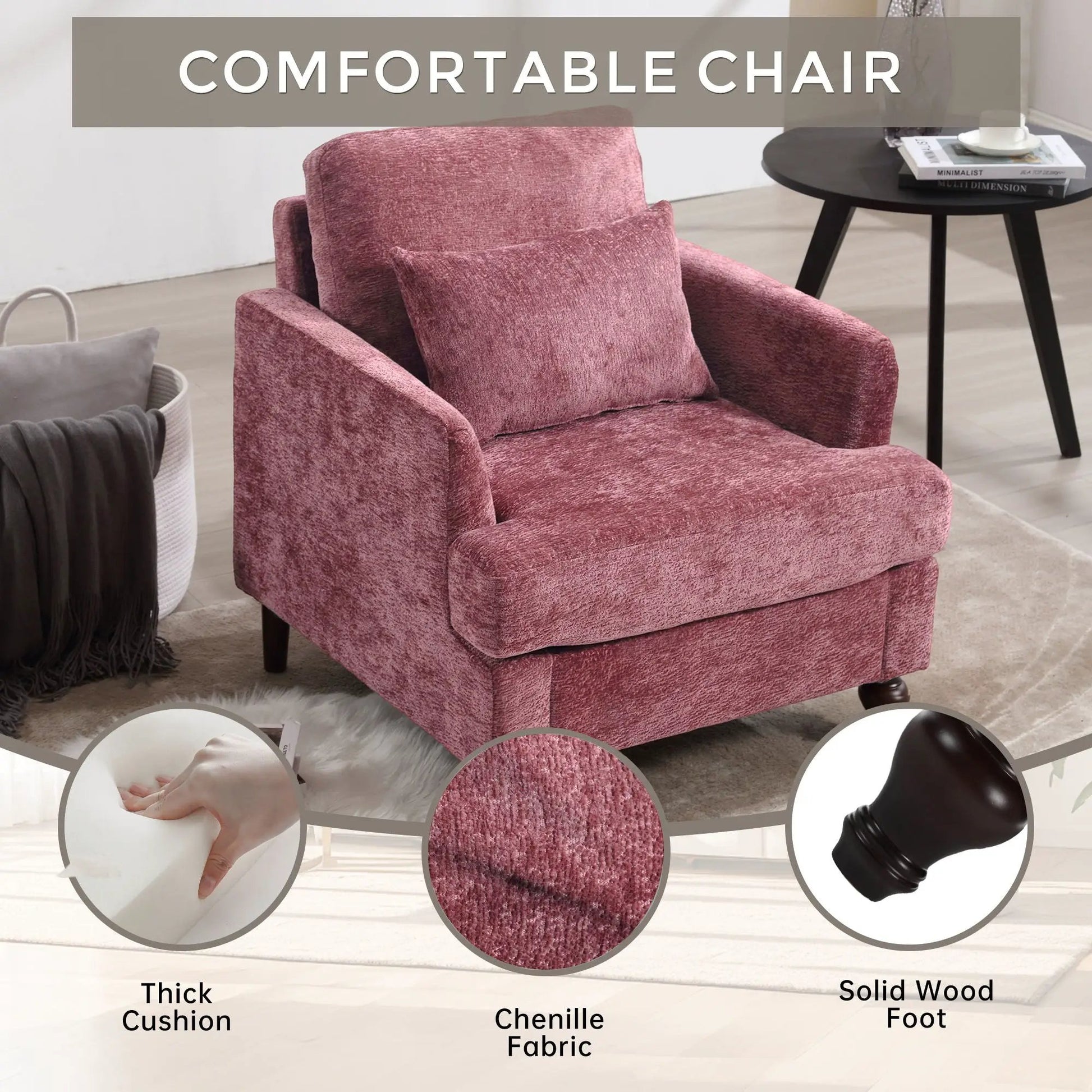 Modern mid-century wood-frame armchair with tufted pink upholstery and thick cushion on Tampa Home & Garden Store