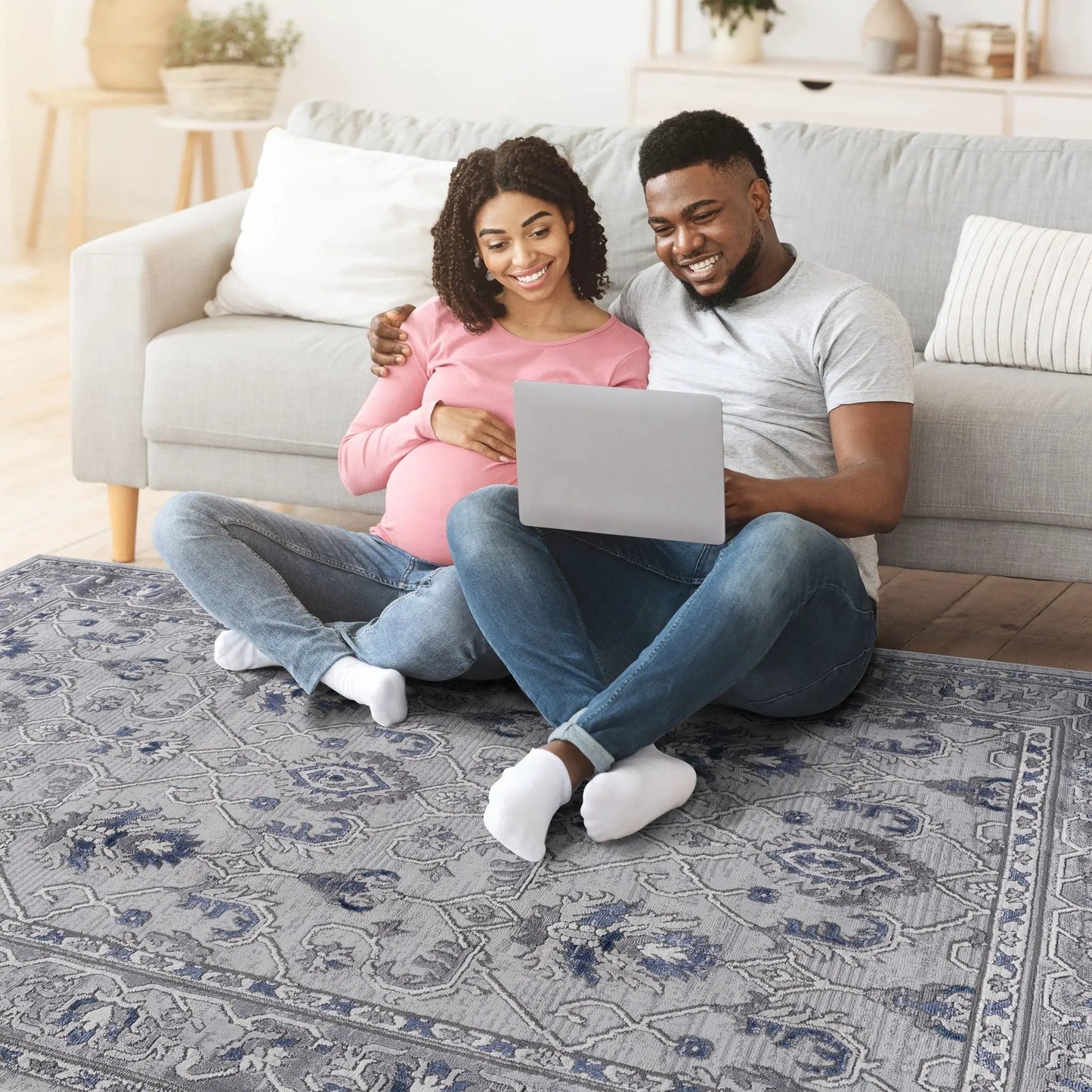 Marfi Trendy Oriental Rug runner in gray-blue tones by Unique Piece Furniture on Tampa Home & Garden Store