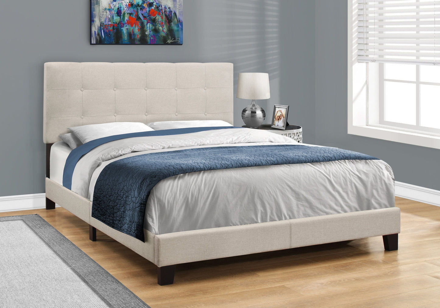 Transitional Upholstered Bed Frame and Headboard