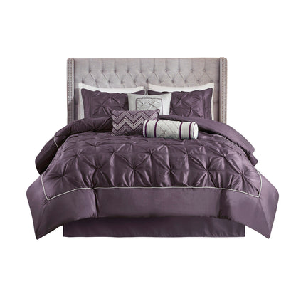 Seven Piece Tufted Comforter Set in a Plum
