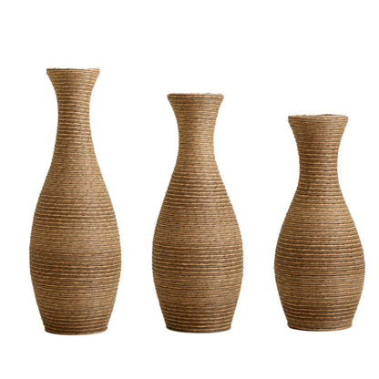 3-piece beige artificial rattan floor vase set with tapered necks and woven texture on Tampa Home & Garden Store