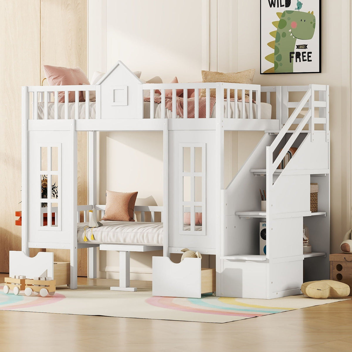Twin over twin bunk bed with changeable table and desk, white by HouseOfZazla on Tampa Home & Garden Store