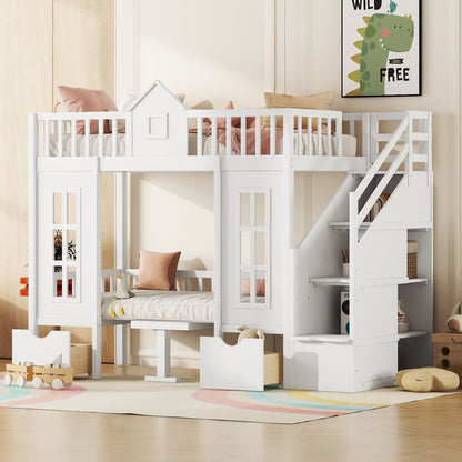 Twin over twin bunk bed with changeable table and desk, white by HouseOfZazla on Tampa Home & Garden Store