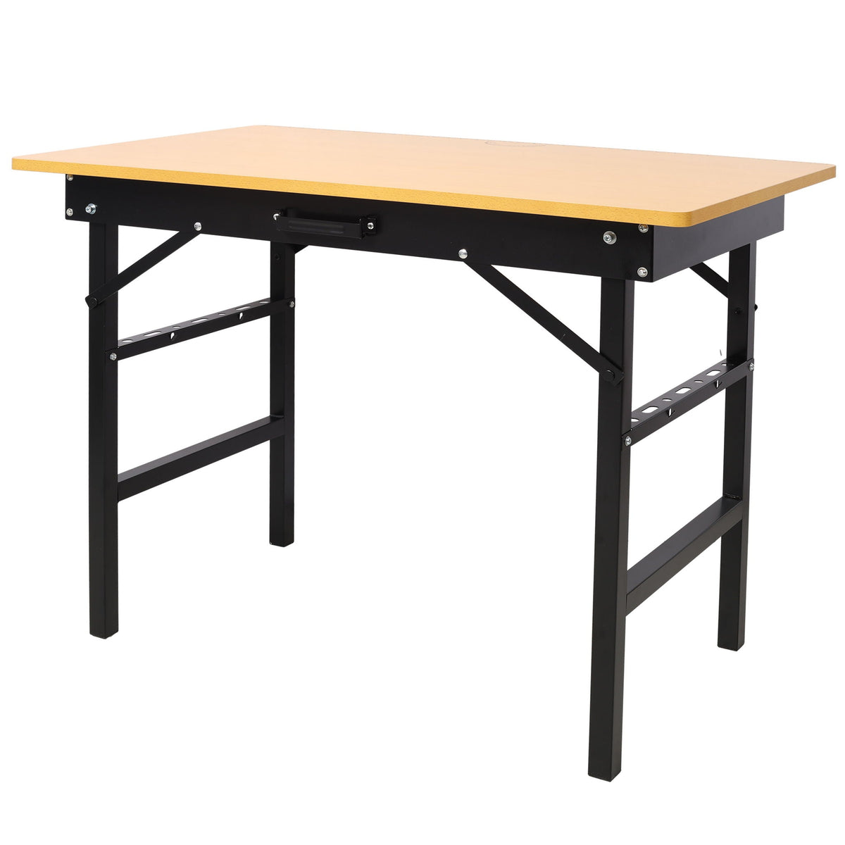 Portable folding work table by HouseOfZazla with light wood top and black steel frame on Tampa Home & Garden Store