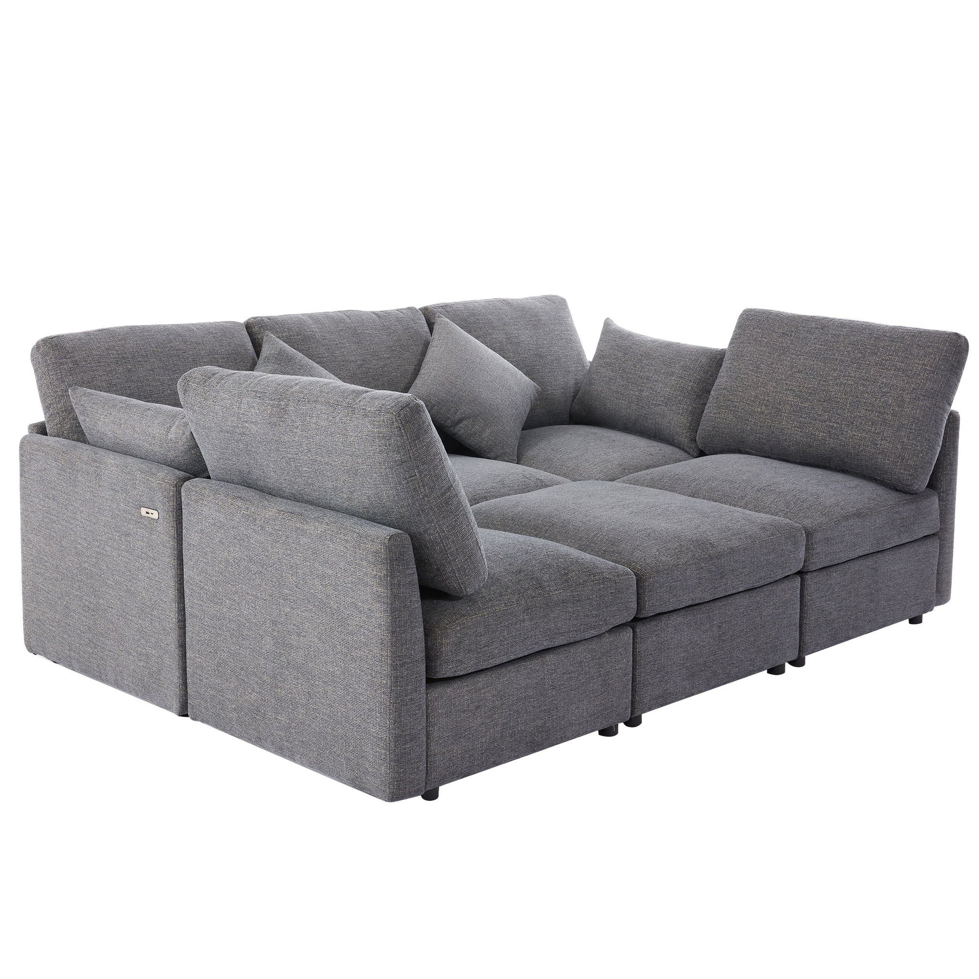 HouseOfZazla sectional sofa modular gray fabric 2-piece living room set with USB ports on Tampa Home & Garden Store