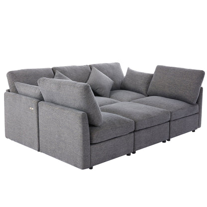 HouseOfZazla sectional sofa modular gray fabric 2-piece living room set with USB ports on Tampa Home & Garden Store
