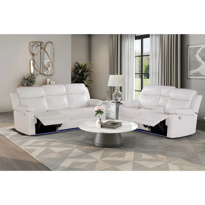 Blanche reclining sofa with LED lights by Unique Piece Furniture in white leather living room on Tampa Home & Garden Store