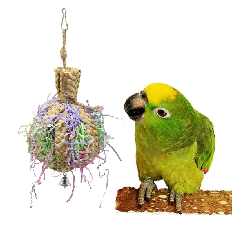 Drawing Straw Rope Parrot Toy with colorful shredded paper and bell on Tampa Home & Garden Store
