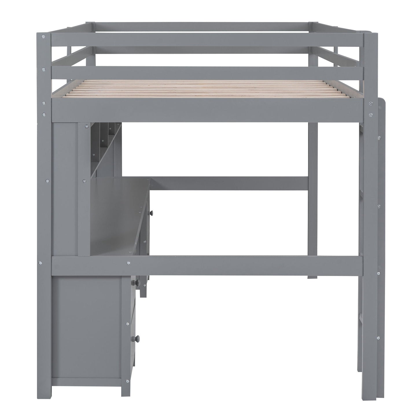 Loft bed by HouseOfZazla, gray metal frame with desk and storage, wooden slats on Tampa Home & Garden Store