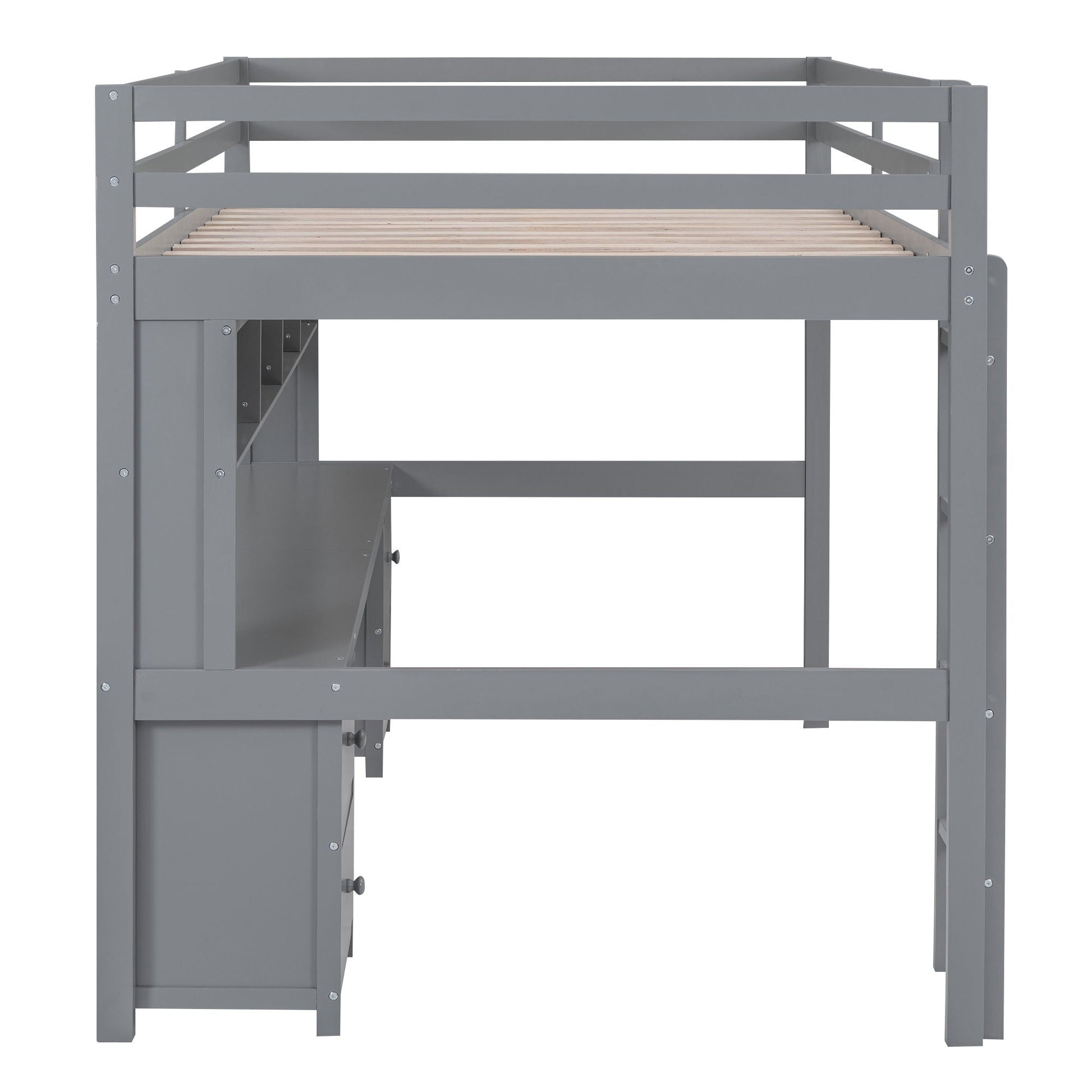 Loft bed by HouseOfZazla, gray metal frame with desk and storage, wooden slats on Tampa Home & Garden Store