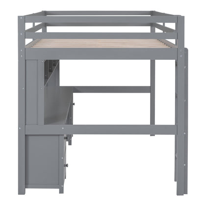Loft bed by HouseOfZazla, gray metal frame with desk and storage, wooden slats on Tampa Home & Garden Store