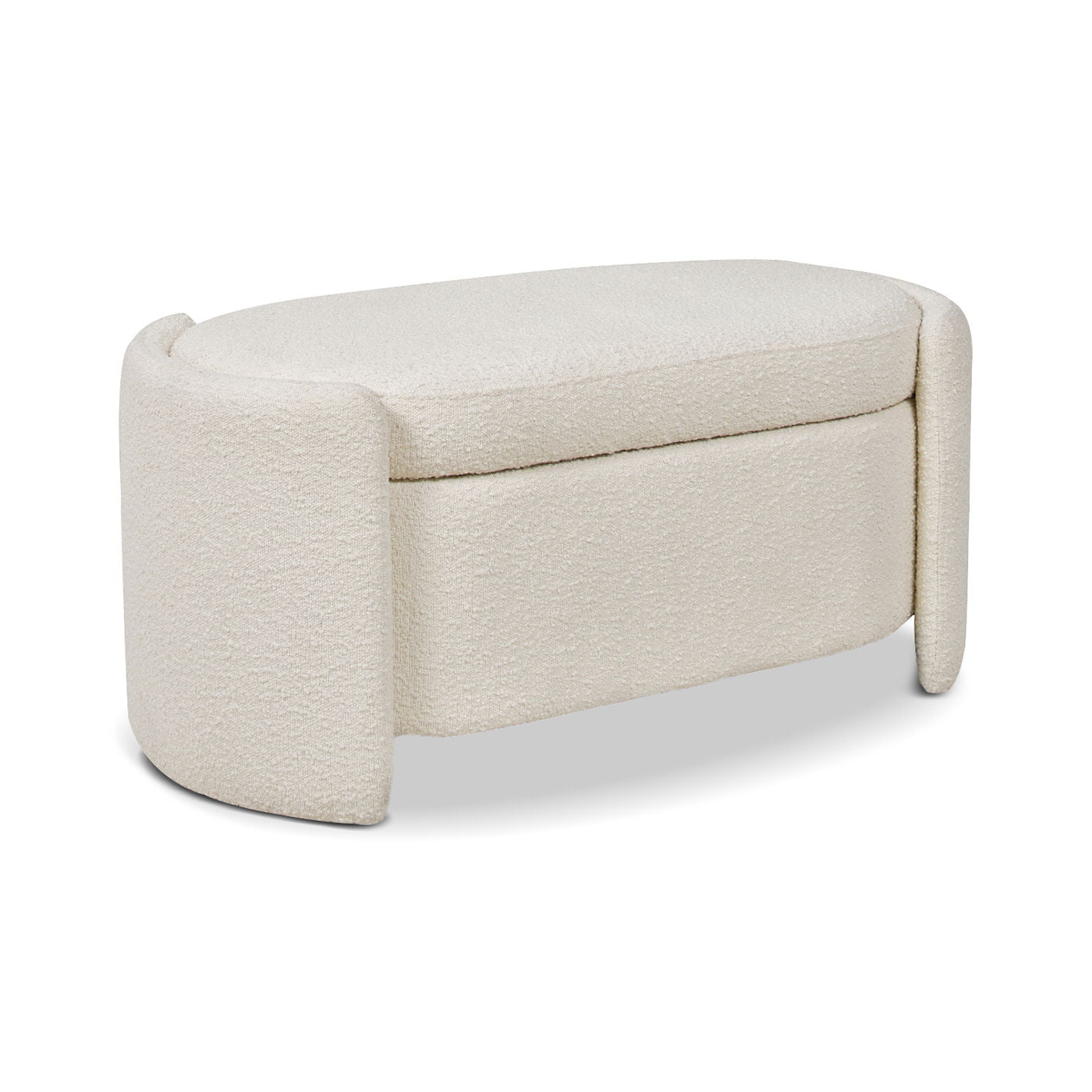 Fuji Oval Storage Bench, upholstered in ivory white fabric by HouseOfZazla on Tampa Home & Garden Store