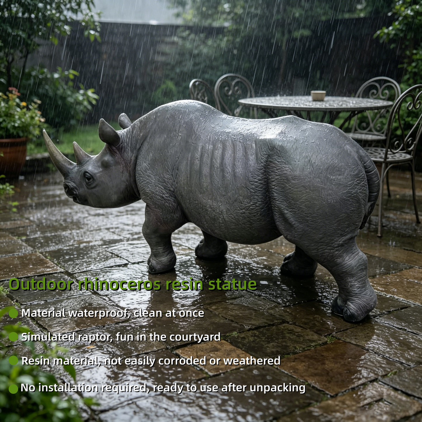 27.5in HouseOfZazla large realistic rhinoceros garden statue resin sculpture in gray on Tampa Home & Garden Store