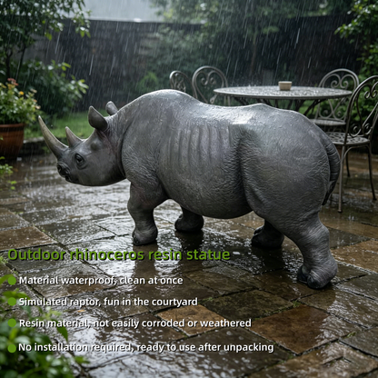 27.5in HouseOfZazla large realistic rhinoceros garden statue resin sculpture in gray on Tampa Home & Garden Store