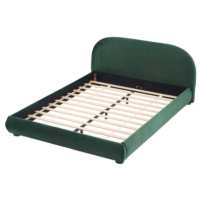 Dark Green Velvet Bed Frame and Curved Headboard