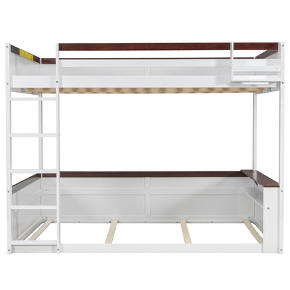 Bunk bed by HouseOfZazla in white metal with brown wood accents and guard rail on Tampa Home & Garden Store