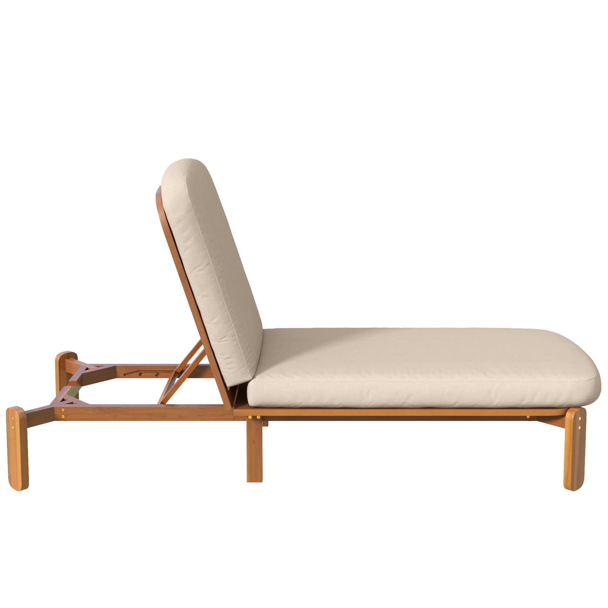 Outdoor chaise lounge with adjustable backrest beige cushions wood frame HouseOfZazla sunlounger on Tampa Home & Garden Store