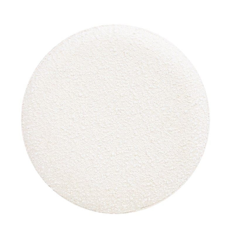 Round white boucle upholstered ottoman by HouseOfZazla, circular bench on Tampa Home & Garden Store