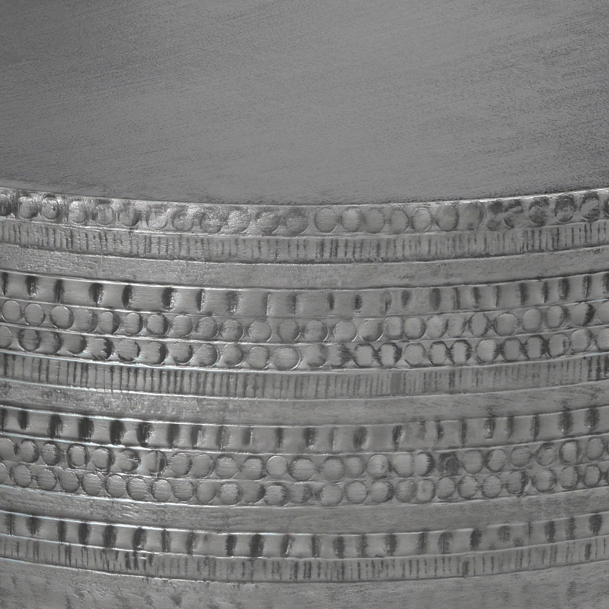 Handcrafted metal coffee table with textured detailing in pearl-silver by HouseOfZazla on Tampa Home & Garden Store