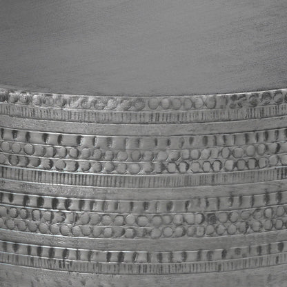Handcrafted metal coffee table with textured detailing in pearl-silver by HouseOfZazla on Tampa Home & Garden Store