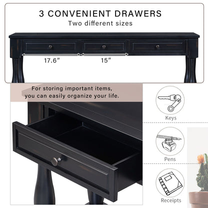 TREXM 63-inch black console table with 3 drawers and shelf on Tampa Home & Garden Store