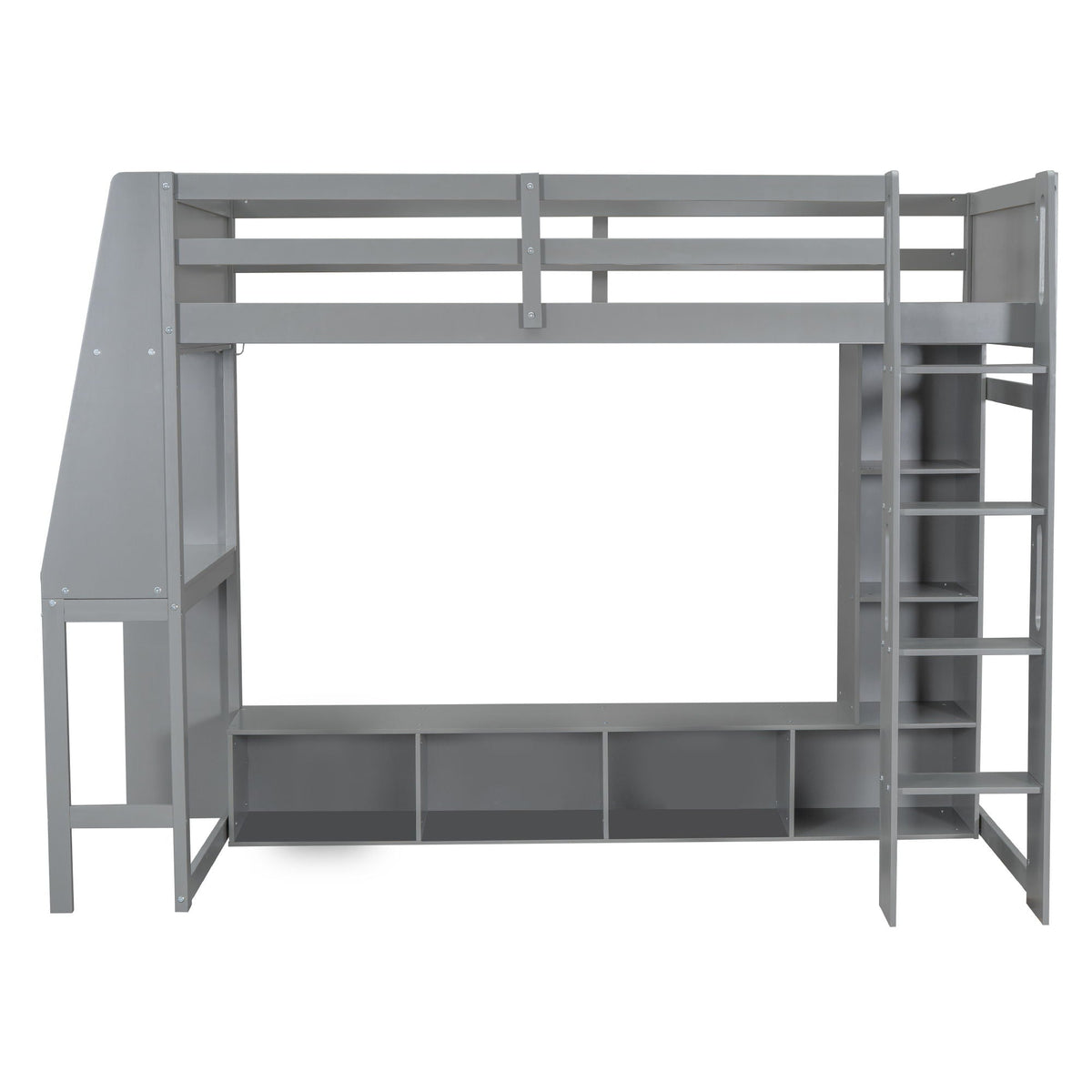 Gaming Loft Bed frame in gray with built-in open cubby storage and ladder on Tampa Home & Garden Store
