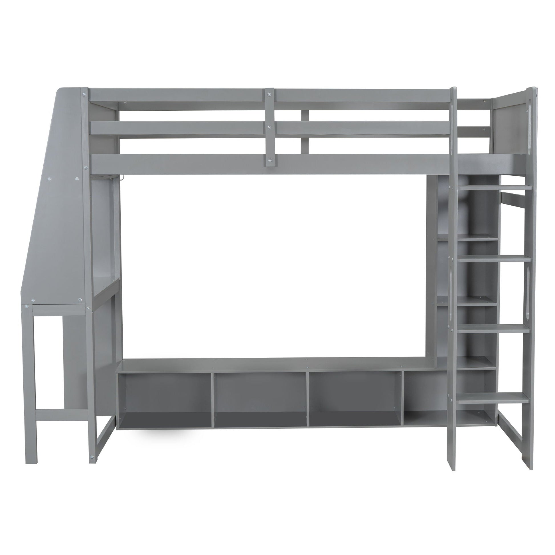 Gaming Loft Bed frame in gray with built-in open cubby storage and ladder on Tampa Home & Garden Store