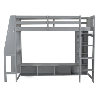 Gaming Loft Bed frame in gray with built-in open cubby storage and ladder on Tampa Home & Garden Store