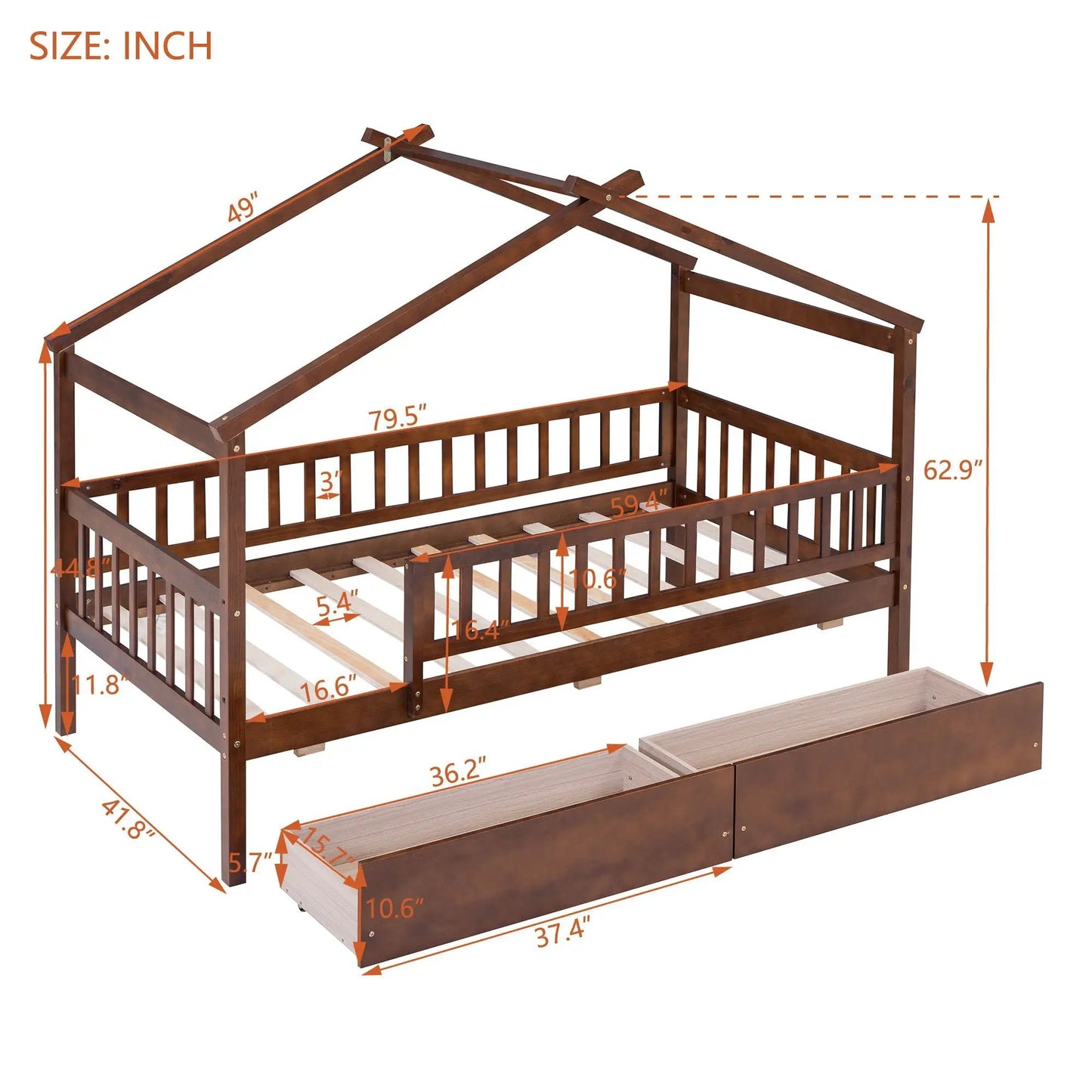 House Bed With 2 Drawers dark wood storage bed frame with two underbed drawers on Tampa Home & Garden Store