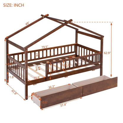House Bed With 2 Drawers dark wood storage bed frame with two underbed drawers on Tampa Home & Garden Store