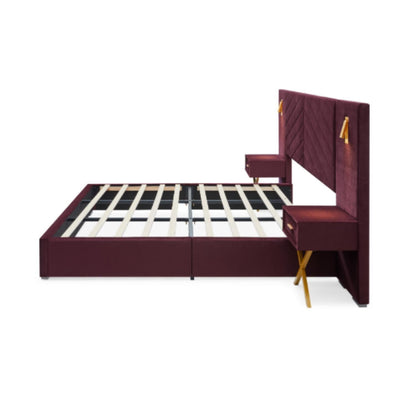 A Tufted Wingback Upholstered Bed With Sponge Pad