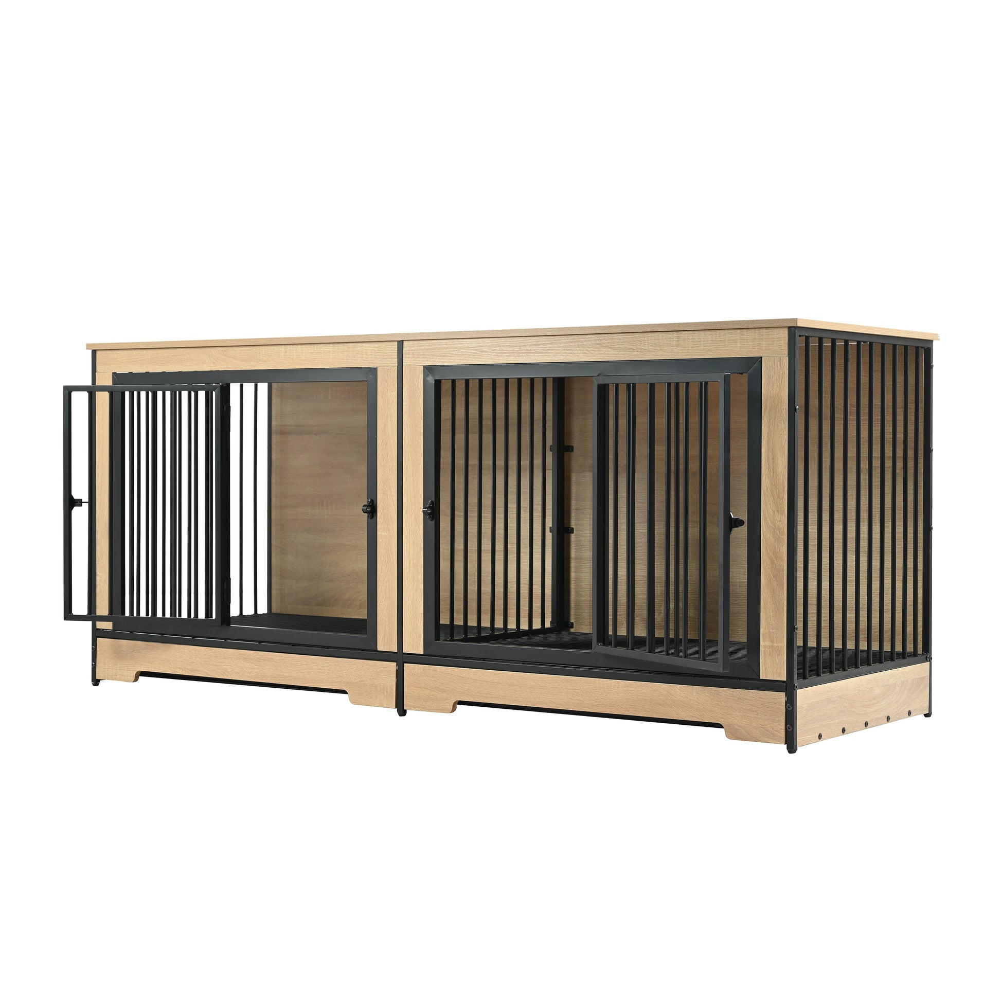 Dog Crate Furniture with Two Combined Rooms by HouseOfZazla, wood frame with black metal pens on Tampa Home & Garden Store