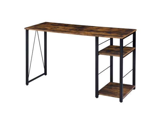 Vadna Writing Desk, burnt oak top with black metal legs and right-side shelves on Tampa Home & Garden Store