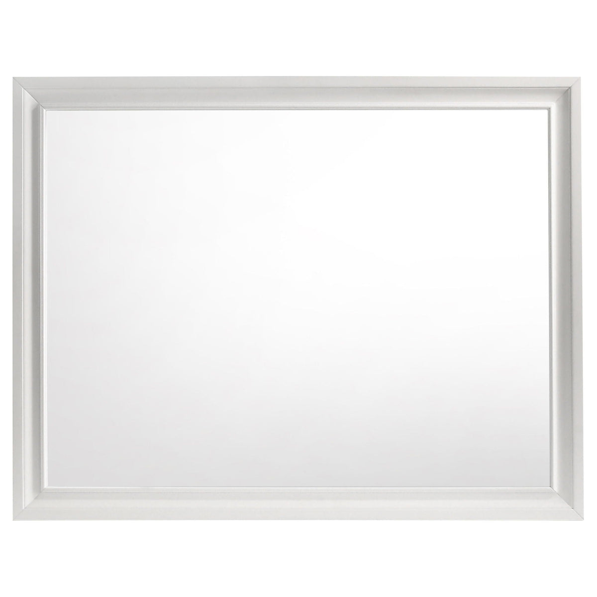 Annie 4 Piece Bedroom Set white framed mirror panel with beveled silver edge on Tampa Home & Garden Store